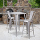 Silver |#| 23.75inch Square Silver Metal Indoor-Outdoor Bar Table Set w/ 2 Stools with Backs