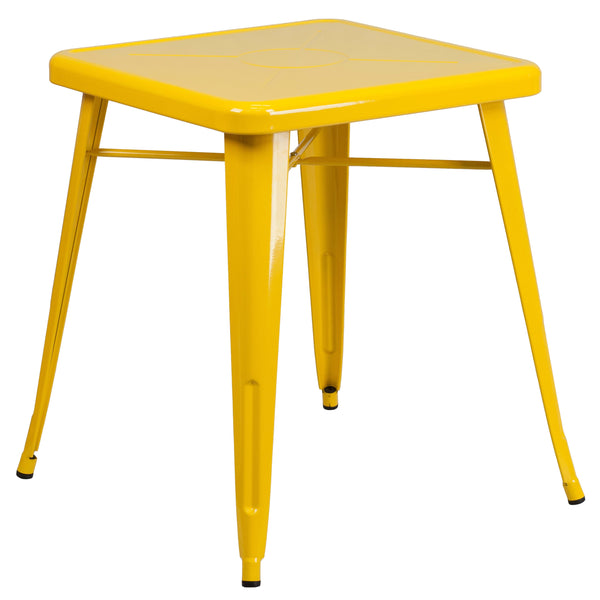 Yellow |#| 23.75inch Square Yellow Metal Indoor-Outdoor Table