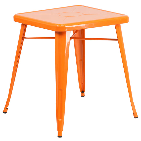 Orange |#| 23.75inch Square Orange Metal Indoor-Outdoor Table