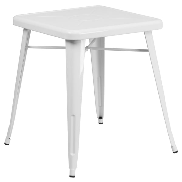 White |#| 23.75inch Square White Metal Indoor-Outdoor Table