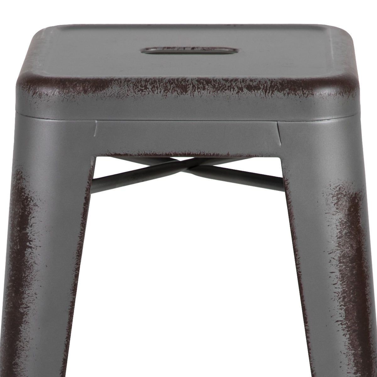 Silver Gray |#| 24inchH Backless Distressed Silver Gray Metal Indoor-Outdoor Counter Dining Stool