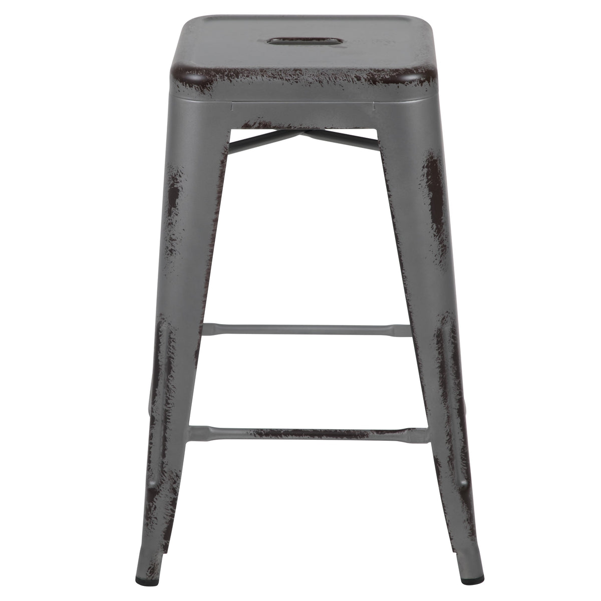 Silver Gray |#| 24inchH Backless Distressed Silver Gray Metal Indoor-Outdoor Counter Dining Stool