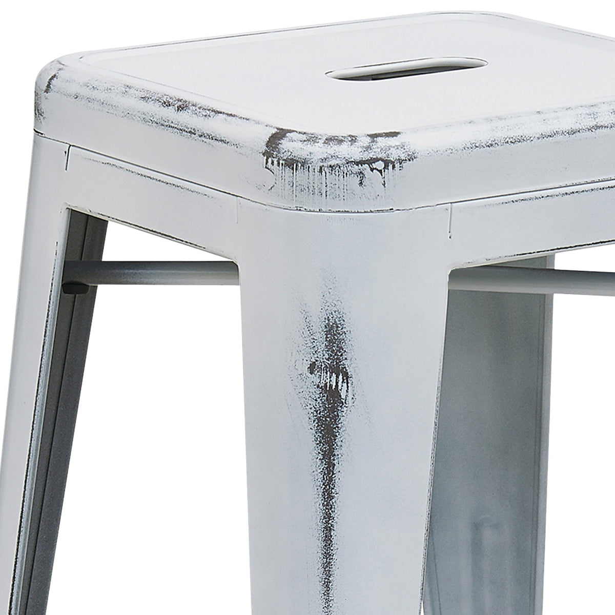 White |#| 24inch High Backless Distressed White Metal Indoor-Outdoor Counter Height Stool