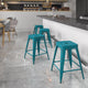 Kelly Blue-Teal |#| 24inchH Backless Aged Kelly Blue-Teal Metal Indoor-Outdoor Counter Height Stool