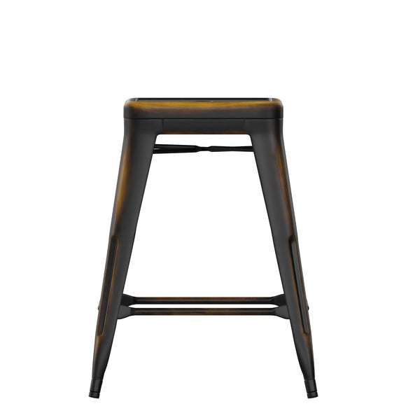 Copper |#| 24inch High Backless Distressed Copper Metal Indoor-Outdoor Counter Height Stool