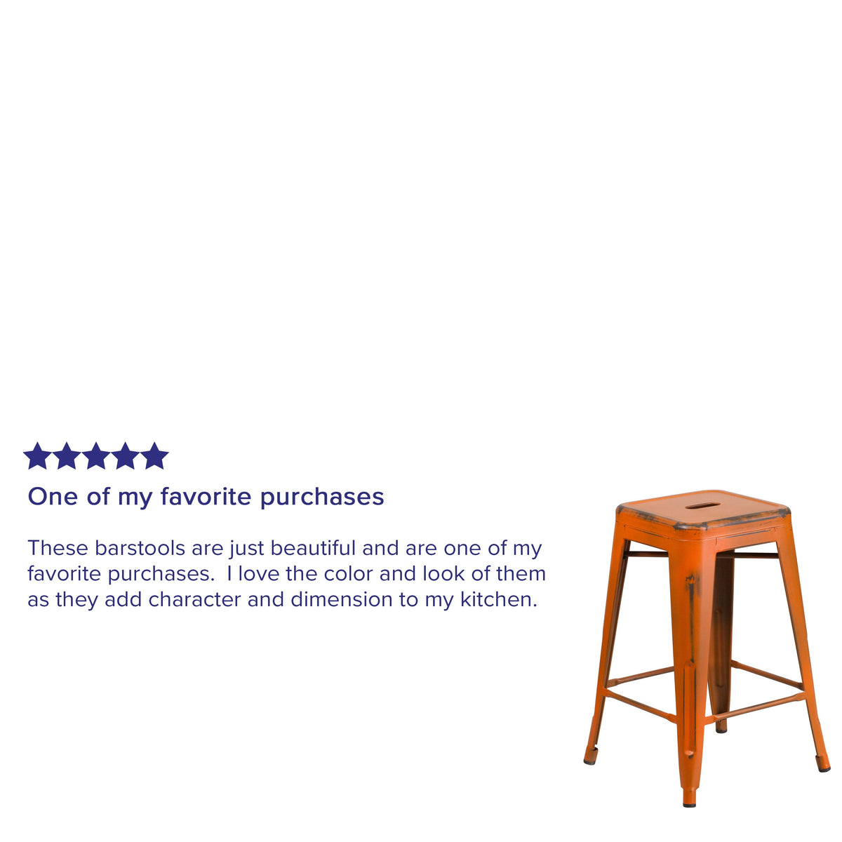 Orange |#| 24inch High Backless Distressed Orange Metal Indoor-Outdoor Counter Height Stool