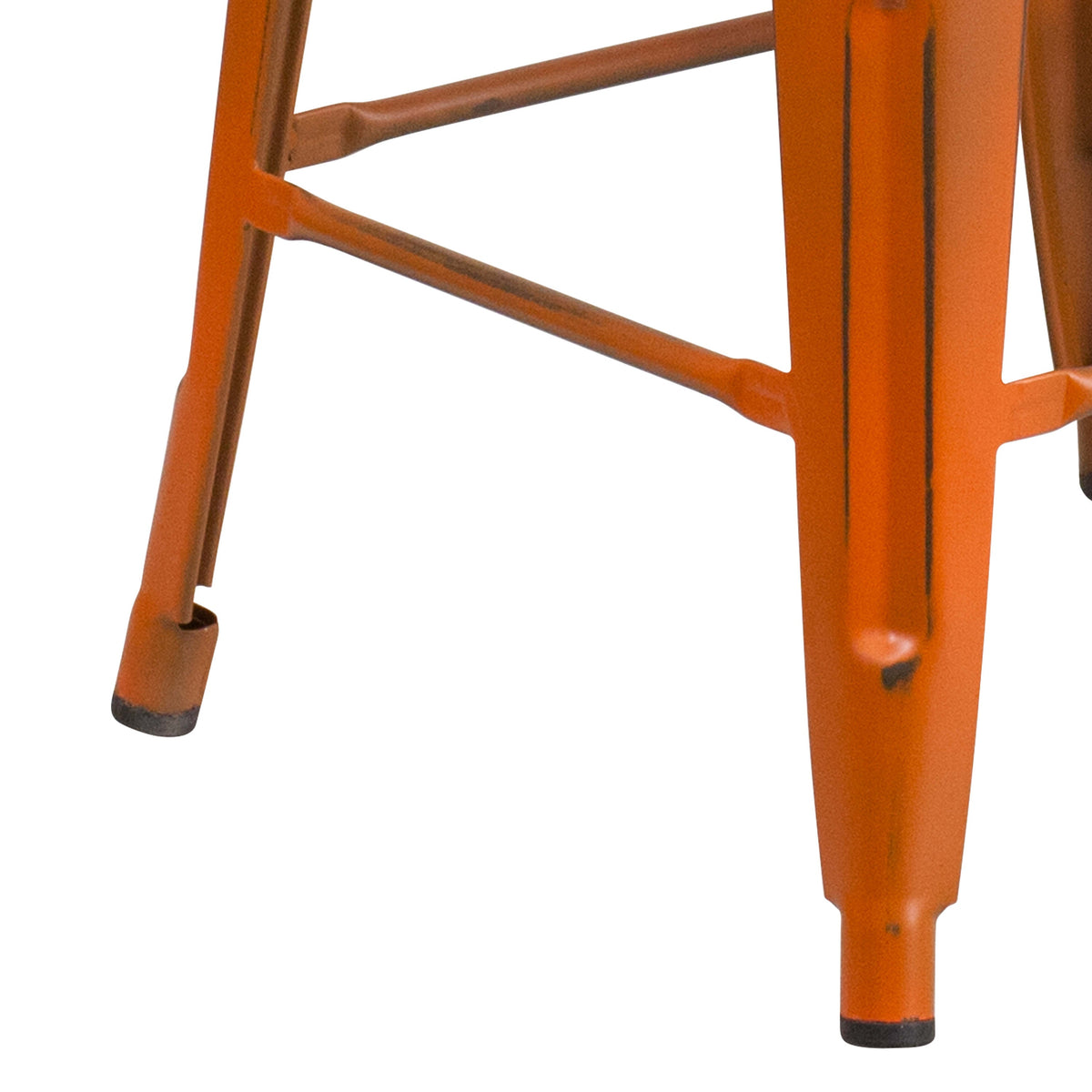 Orange |#| 24inch High Backless Distressed Orange Metal Indoor-Outdoor Counter Height Stool