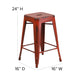 Kelly Red |#| 24inch High Backless Distressed Kelly Red Metal Indoor-Outdoor Counter Height Stool