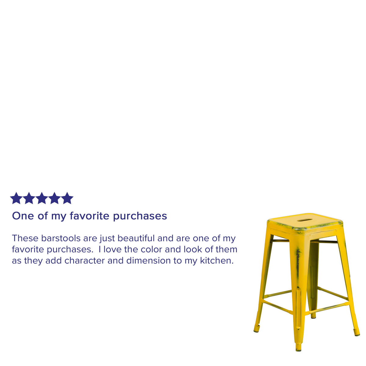 Yellow |#| 24inch High Backless Distressed Yellow Metal Indoor-Outdoor Counter Height Stool