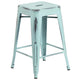 Green-Blue |#| 24inchH Backless Distressed Green-Blue Metal Indoor-Outdoor Counter Height Stool