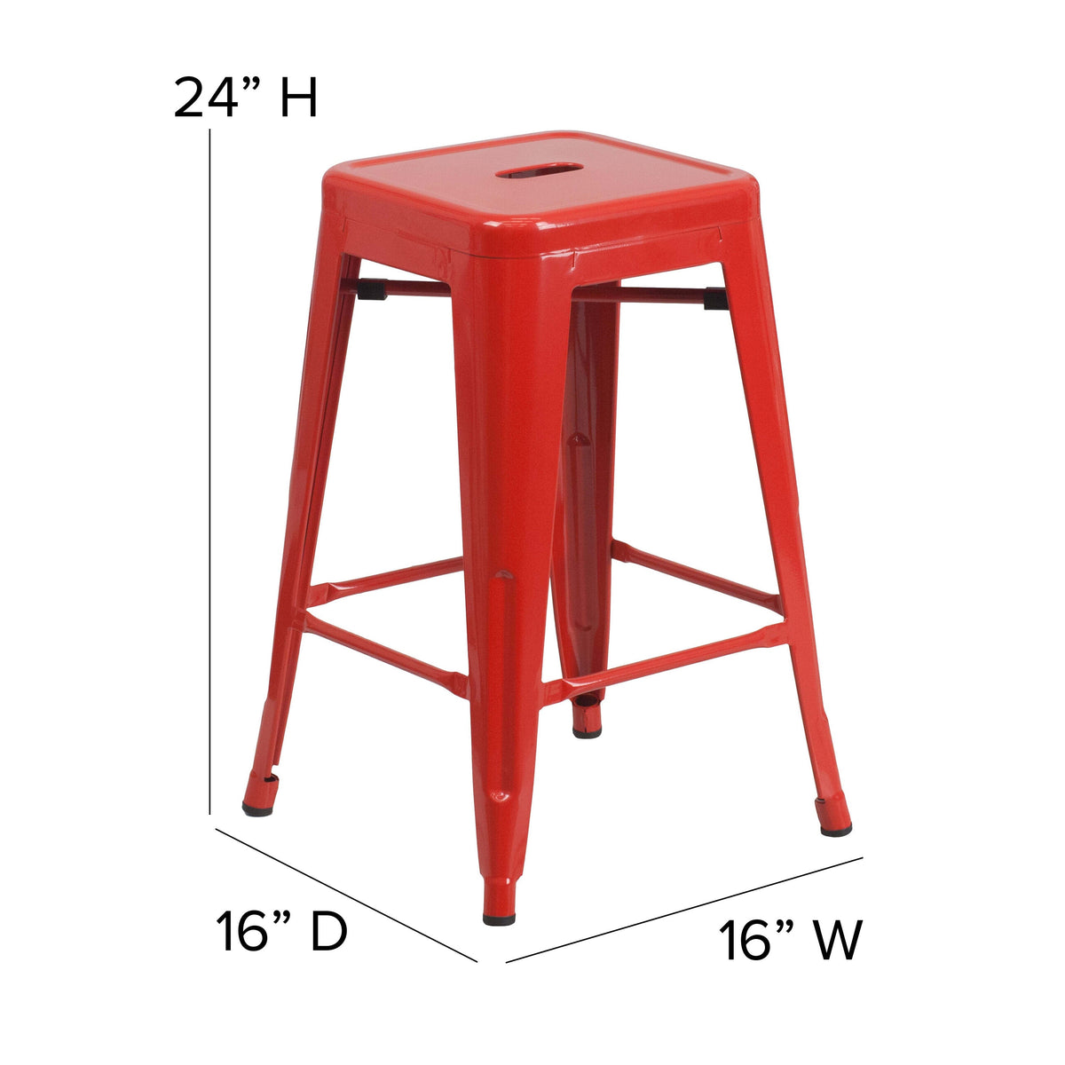 Red |#| Commercial Grade 24inchH Backless Red Metal Indoor-Outdoor Counter Height Stool