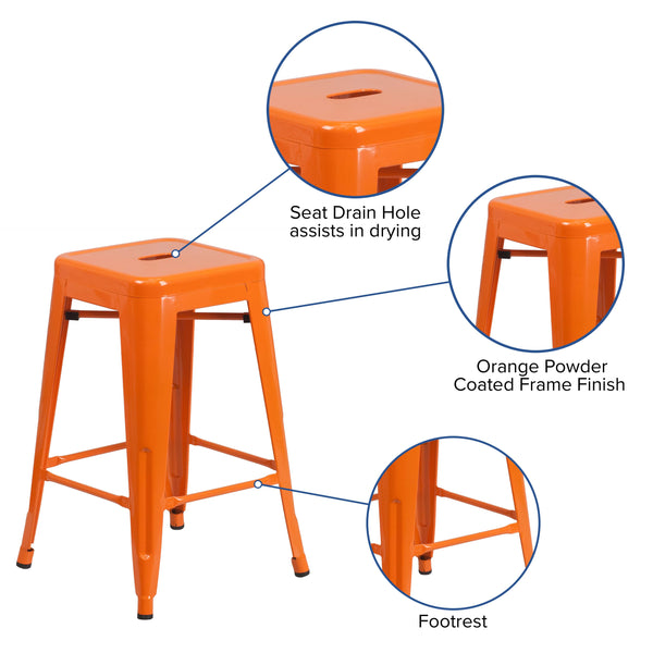 Orange |#| Commercial Grade 24inchH Backless Orange Metal Indoor-Outdoor Counter Height Stool