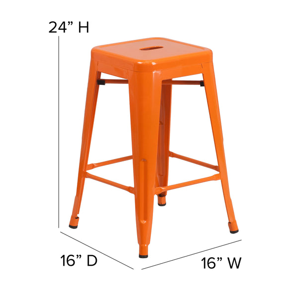 Orange |#| Commercial Grade 24inchH Backless Orange Metal Indoor-Outdoor Counter Height Stool