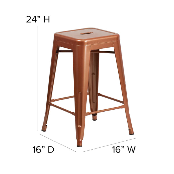 Copper |#| 24inch High Backless Copper Indoor-Outdoor Counter Height Stool