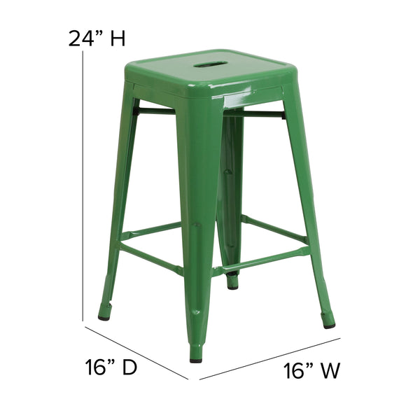 Green |#| Commercial Grade 24inchH Backless Green Metal Indoor-Outdoor Counter Height Stool