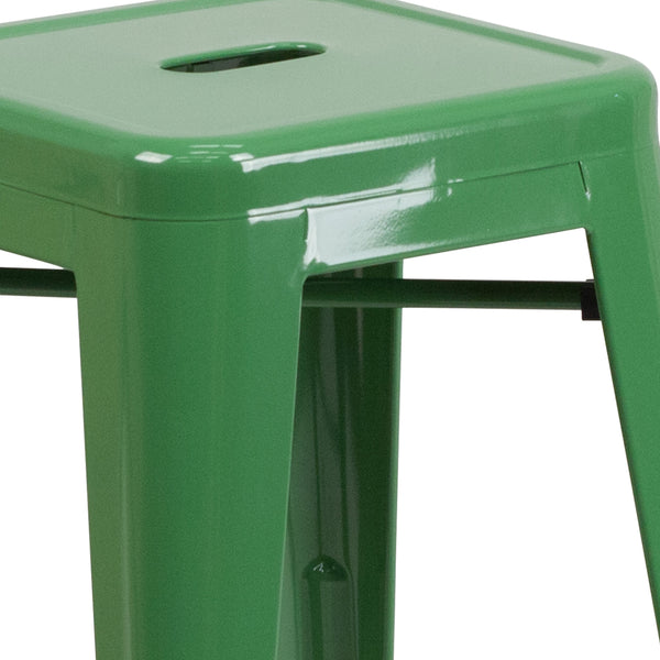 Green |#| Commercial Grade 24inchH Backless Green Metal Indoor-Outdoor Counter Height Stool