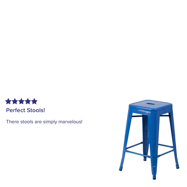 Blue |#| Commercial Grade 24inchH Backless Blue Metal Indoor-Outdoor Counter Height Stool