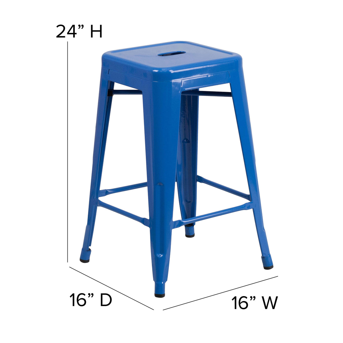 Blue |#| Commercial Grade 24inchH Backless Blue Metal Indoor-Outdoor Counter Height Stool