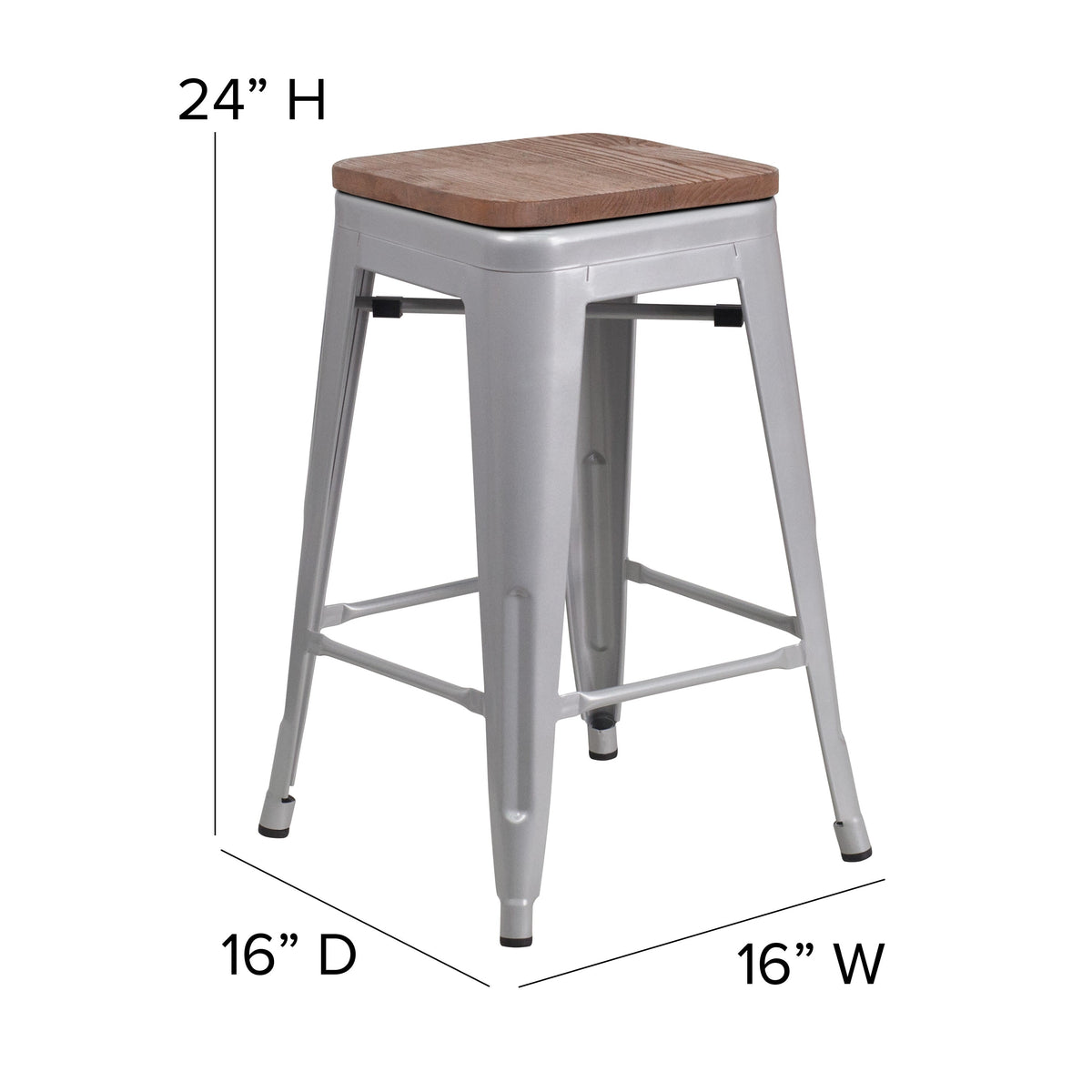 Silver |#| Commercial Grade 24inchH Backless Silver Metal Indoor-Outdoor Counter Height Stool