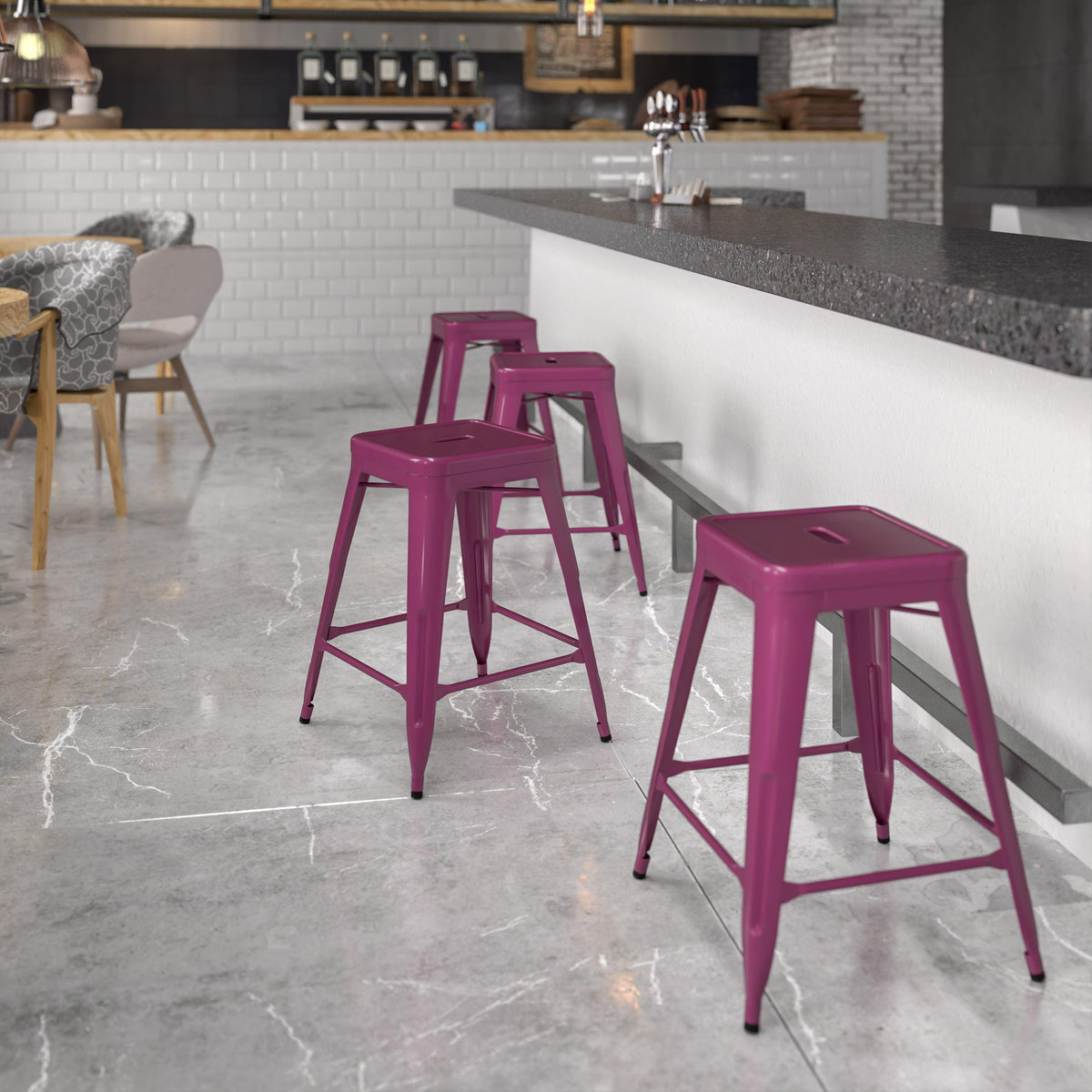 Purple |#| 24inch High Backless Purple Indoor-Outdoor Counter Height Stool