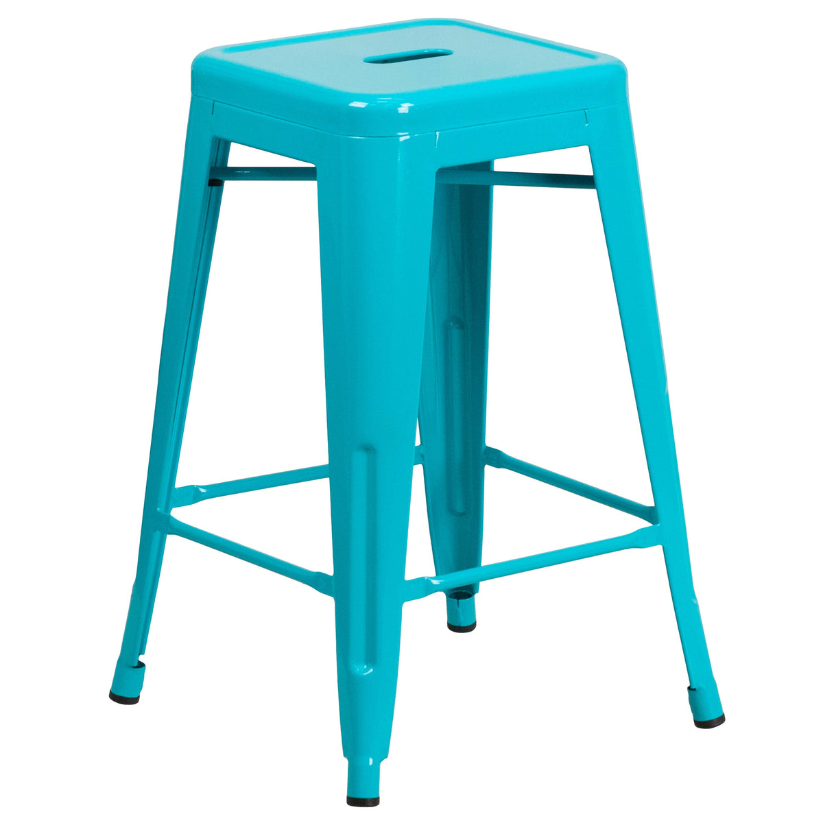 Crystal Teal-Blue |#| 24inch High Backless Crystal Teal-Blue Indoor-Outdoor Counter Height Stool