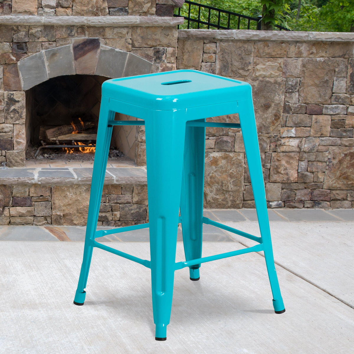 Crystal Teal-Blue |#| 24inch High Backless Crystal Teal-Blue Indoor-Outdoor Counter Height Stool