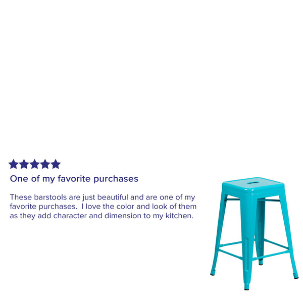 Crystal Teal-Blue |#| 24inch High Backless Crystal Teal-Blue Indoor-Outdoor Counter Height Stool