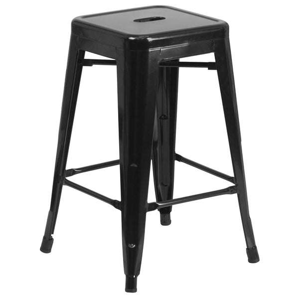 Black |#| Commercial Grade 24inchH Backless Black Metal Indoor-Outdoor Counter Height Stool