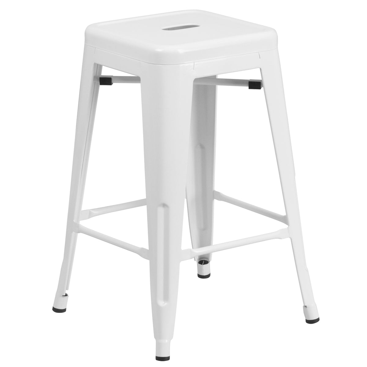 White |#| Commercial Grade 24inchH Backless White Metal Indoor-Outdoor Counter Height Stool
