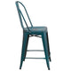 Kelly Blue-Teal |#| 24inch High Distressed Blue-Teal Metal Indoor-Outdoor Counter Height Stool w/ Back