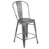 Commercial Grade 24" High Distressed Metal Indoor-Outdoor Counter Height Stool with Back