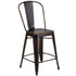 Commercial Grade 24" High Distressed Metal Indoor-Outdoor Counter Height Stool with Back