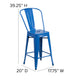 Blue |#| 24inch High Blue Metal Indoor-Outdoor Counter Height Stool with Back