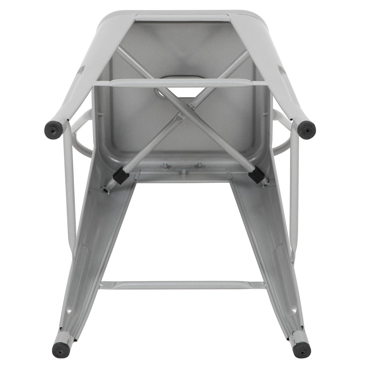 Silver |#| 24inch High Silver Metal Indoor-Outdoor Counter Height Stool with Back