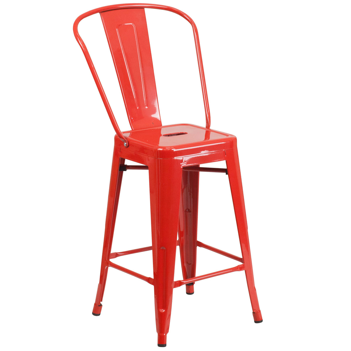 Red |#| 24inch High Red Metal Indoor-Outdoor Counter Height Stool with Back