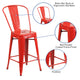 Red |#| 24inch High Red Metal Indoor-Outdoor Counter Height Stool with Back