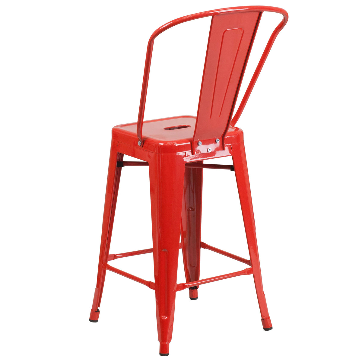 Red |#| 24inch High Red Metal Indoor-Outdoor Counter Height Stool with Back