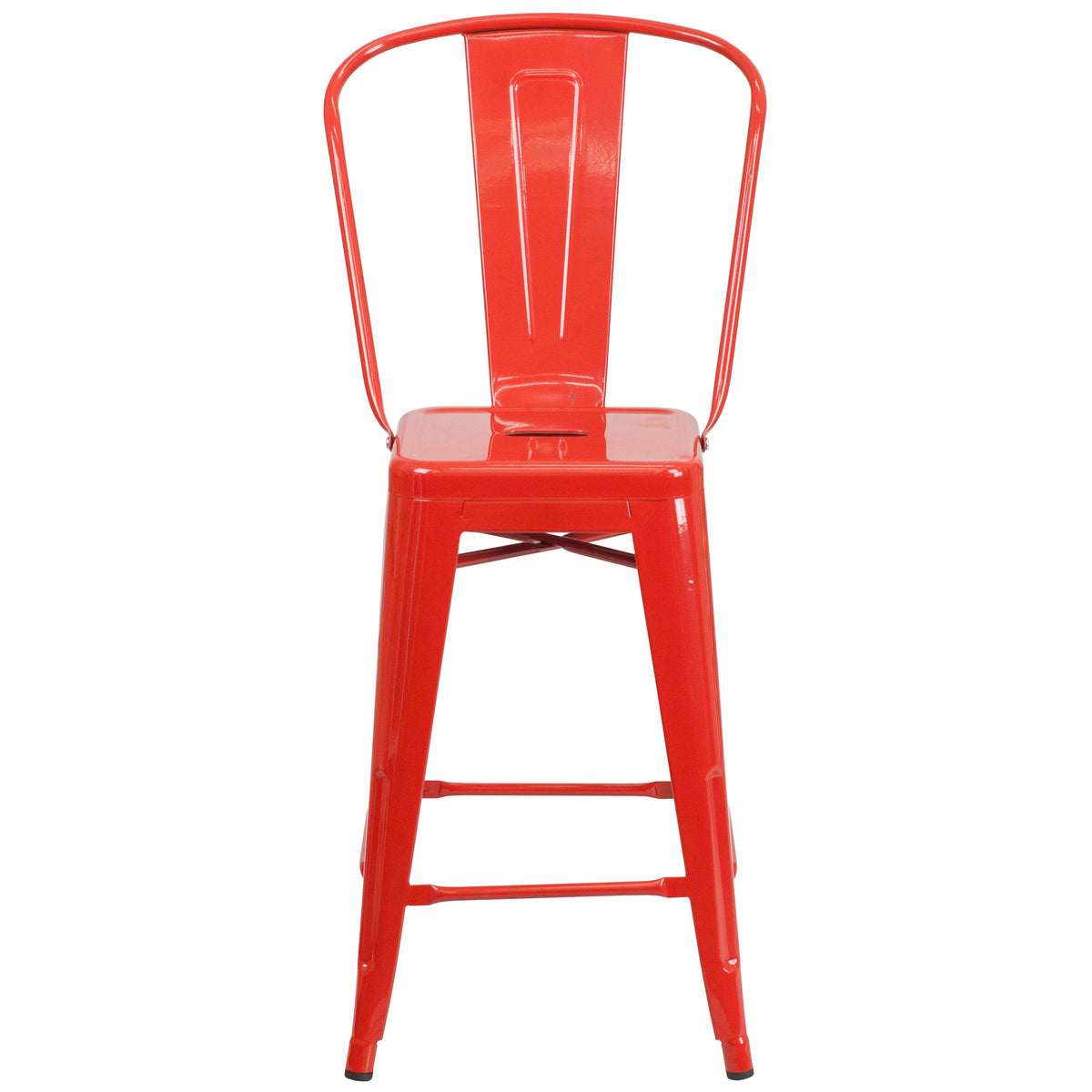 Red |#| 24inch High Red Metal Indoor-Outdoor Counter Height Stool with Back