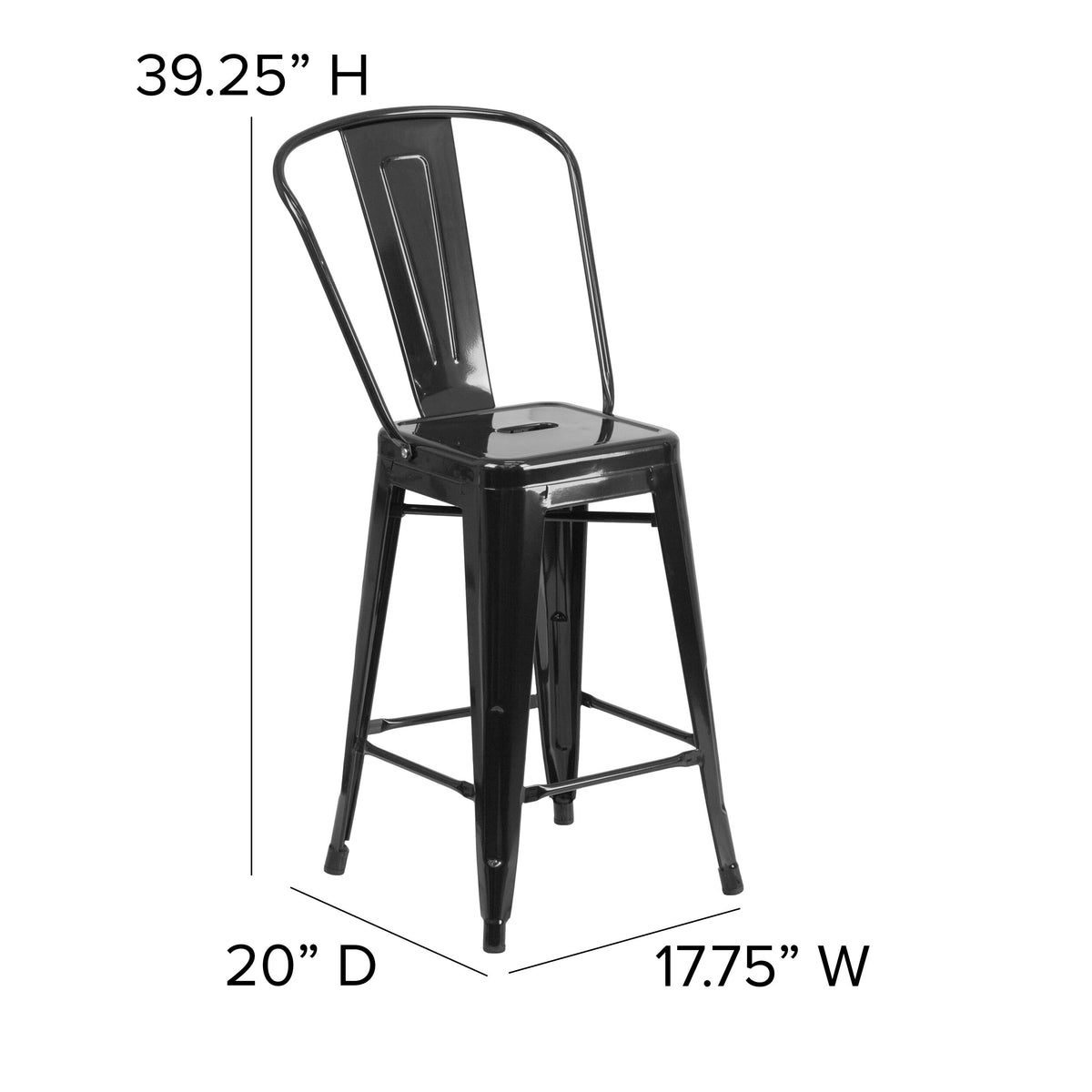 Black |#| 24inch High Black Metal Indoor-Outdoor Counter Height Stool with Back