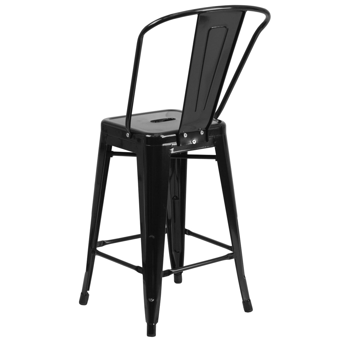 Black |#| 24inch High Black Metal Indoor-Outdoor Counter Height Stool with Back