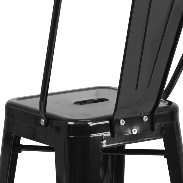 Black |#| 24inch High Black Metal Indoor-Outdoor Counter Height Stool with Back