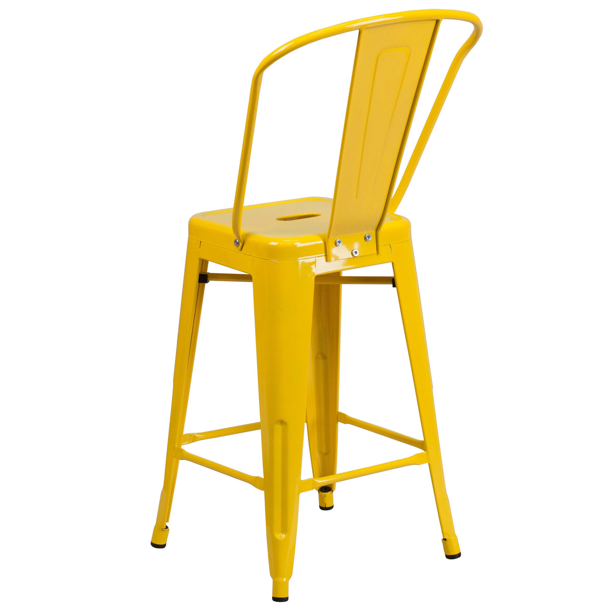 Yellow |#| 24inch High Yellow Metal Indoor-Outdoor Counter Height Stool with Back