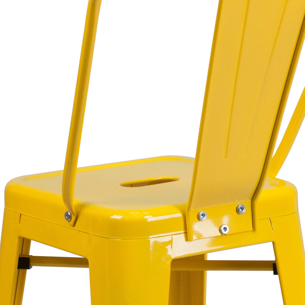 Yellow |#| 24inch High Yellow Metal Indoor-Outdoor Counter Height Stool with Back