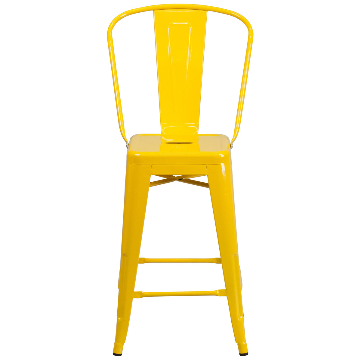 Yellow |#| 24inch High Yellow Metal Indoor-Outdoor Counter Height Stool with Back