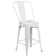 White |#| 24inch High White Metal Indoor-Outdoor Counter Height Stool with Back