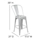 Silver |#| 24inch High Silver Metal Indoor-Outdoor Counter Height Stool with Back