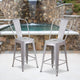 Silver |#| 24inch High Silver Metal Indoor-Outdoor Counter Height Stool with Back