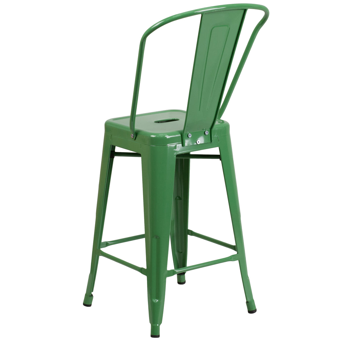 Green |#| 24inch High Green Metal Indoor-Outdoor Counter Height Stool with Back