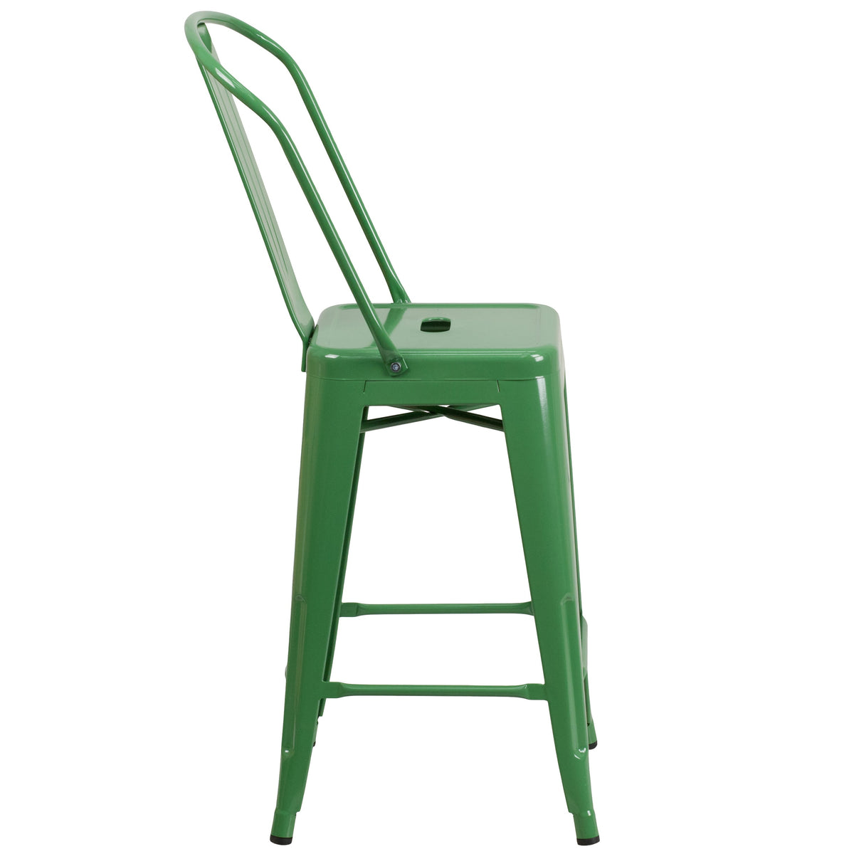 Green |#| 24inch High Green Metal Indoor-Outdoor Counter Height Stool with Back