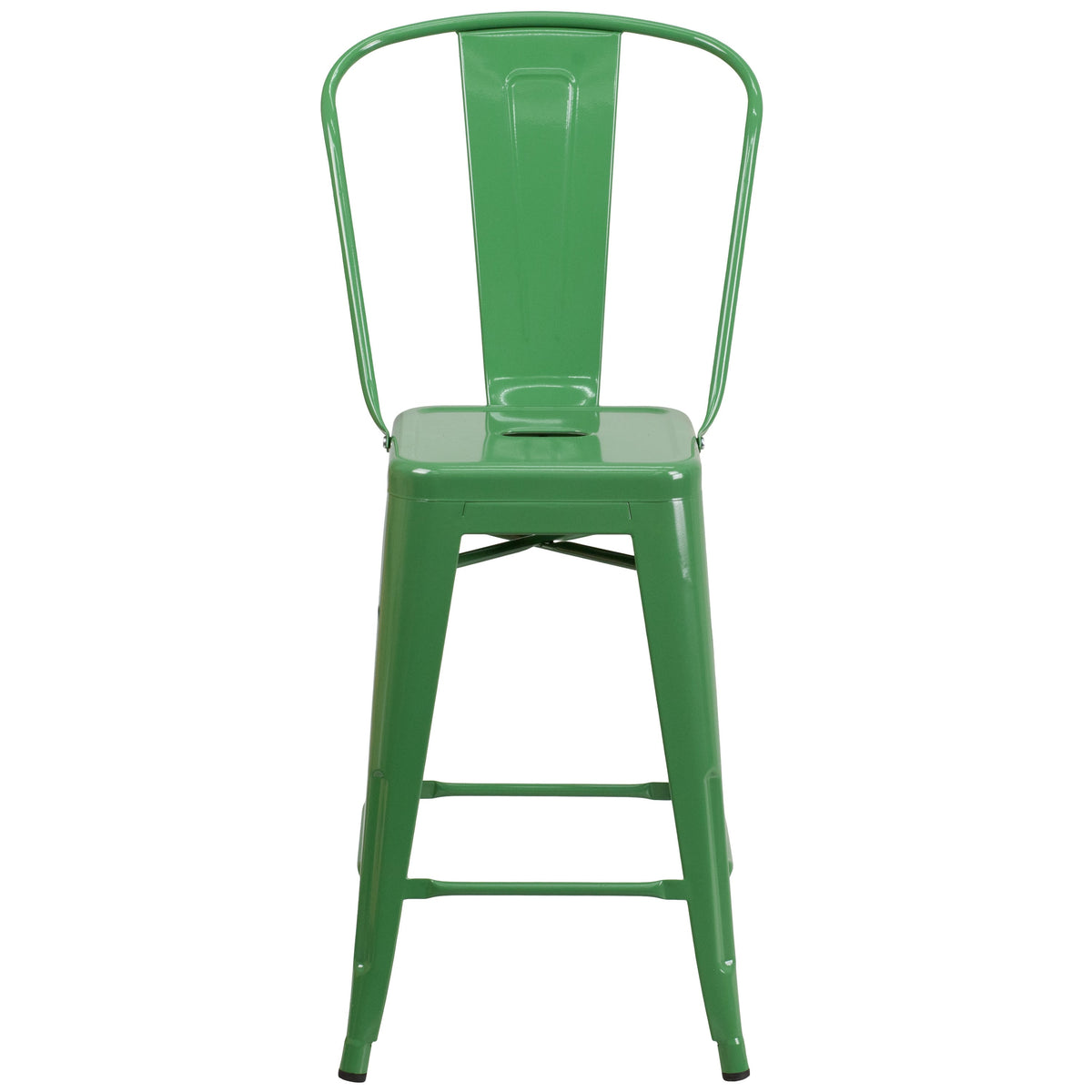 Green |#| 24inch High Green Metal Indoor-Outdoor Counter Height Stool with Back